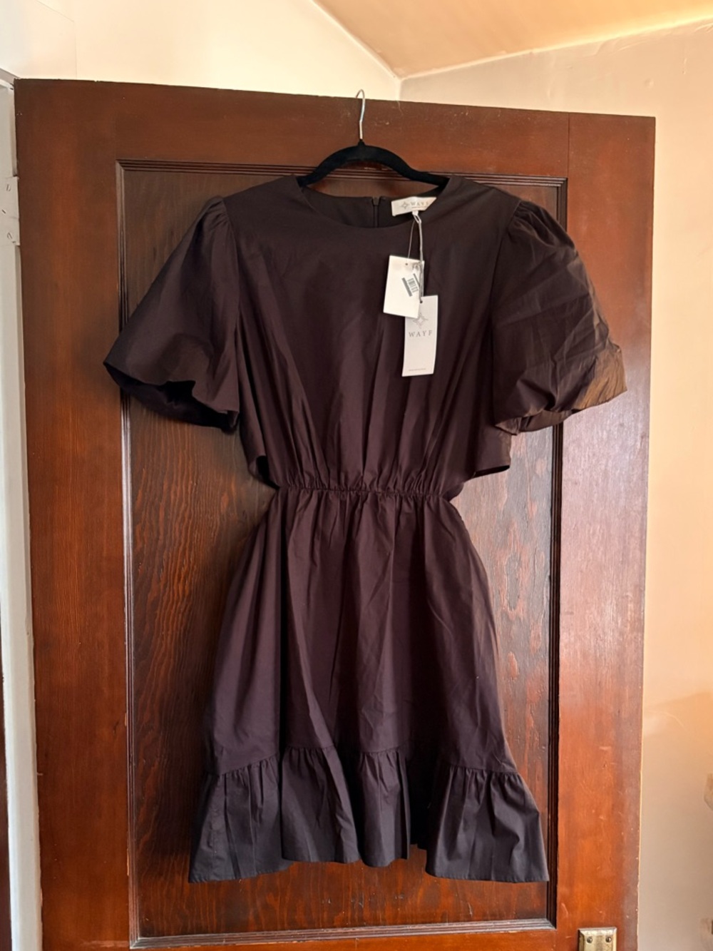 NWT Wayf Black Puff-Sleeve Mini Dress